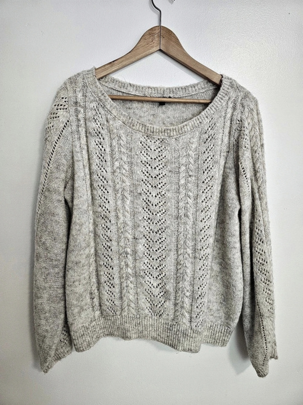 Dynamite Knit Sweater Wool Mohair Blend Pointelle Cream Ecru XL